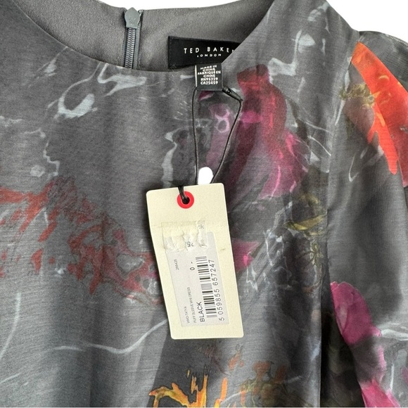 Ted Baker Tatya Puff Floral Sleeve Mini Dress 0 Black - Picture 7 of 10